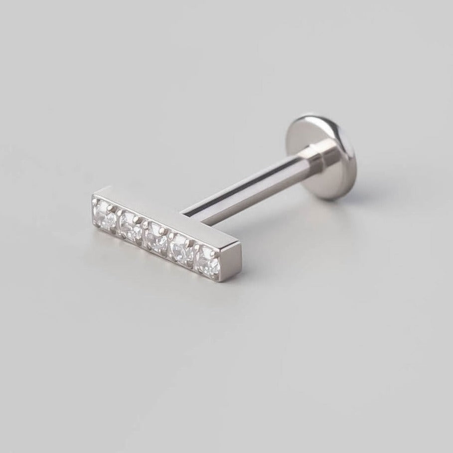 5 CZ Tile Labret in Silver - Titanium - Camden Body Jewellery