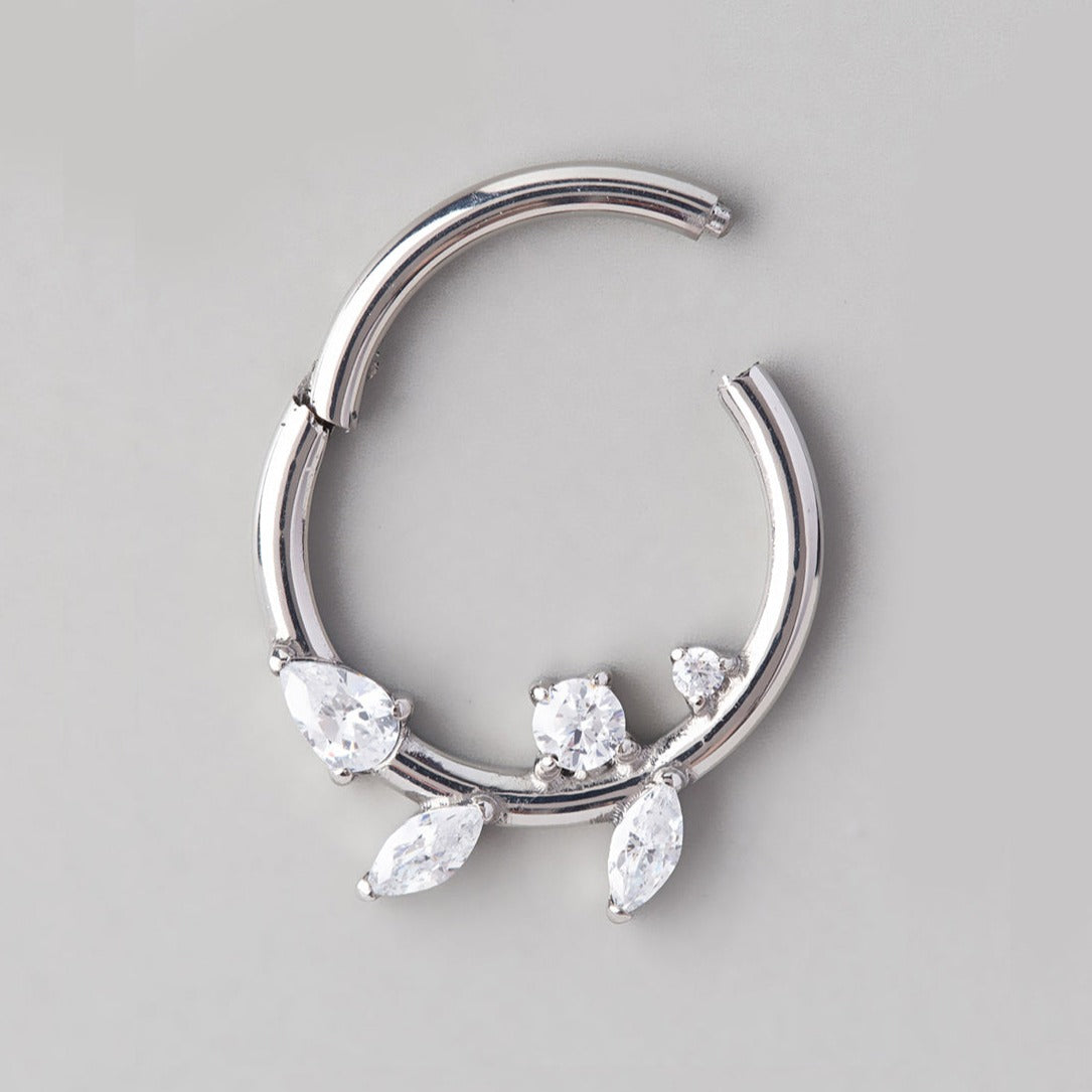 Marquise CZ Segment Hoop in Silver - Titanium - Camden Body Jewellery