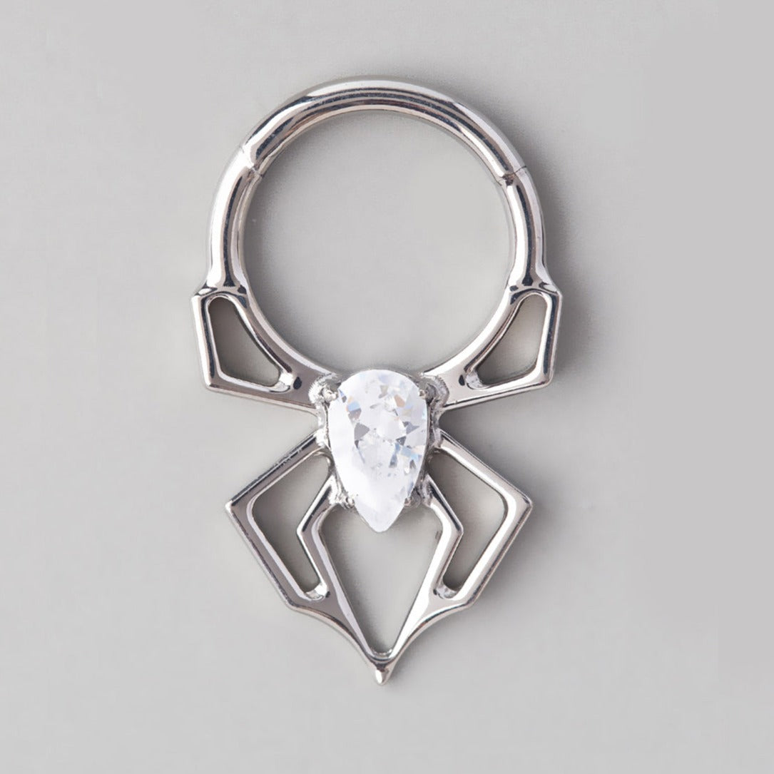 Spider Clear CZ Centre Segment Hoop in Silver - Titanium - Camden Body Jewellery