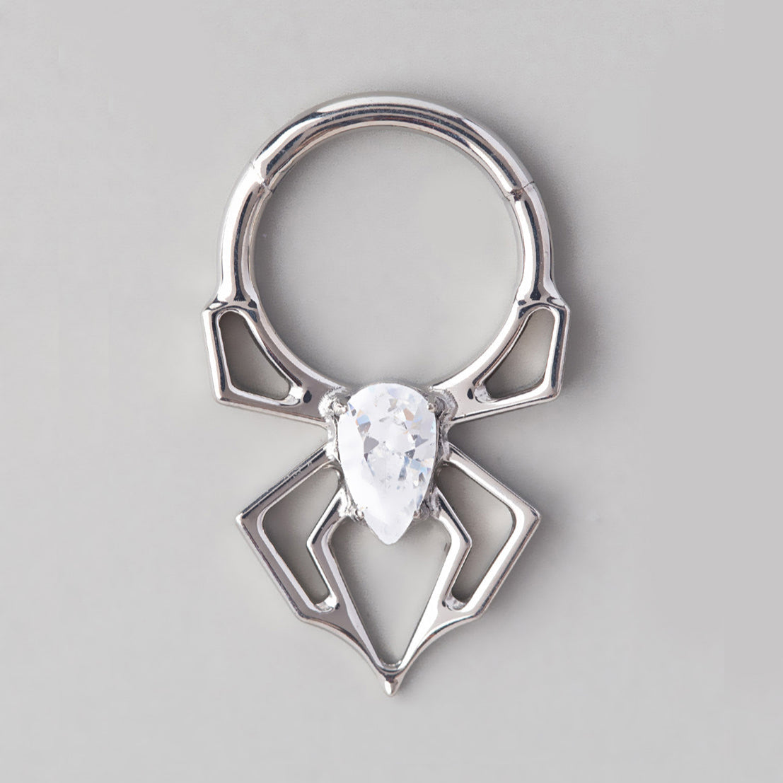 Spider Clear CZ Centre Segment Hoop in Silver - Titanium - Camden Body Jewellery