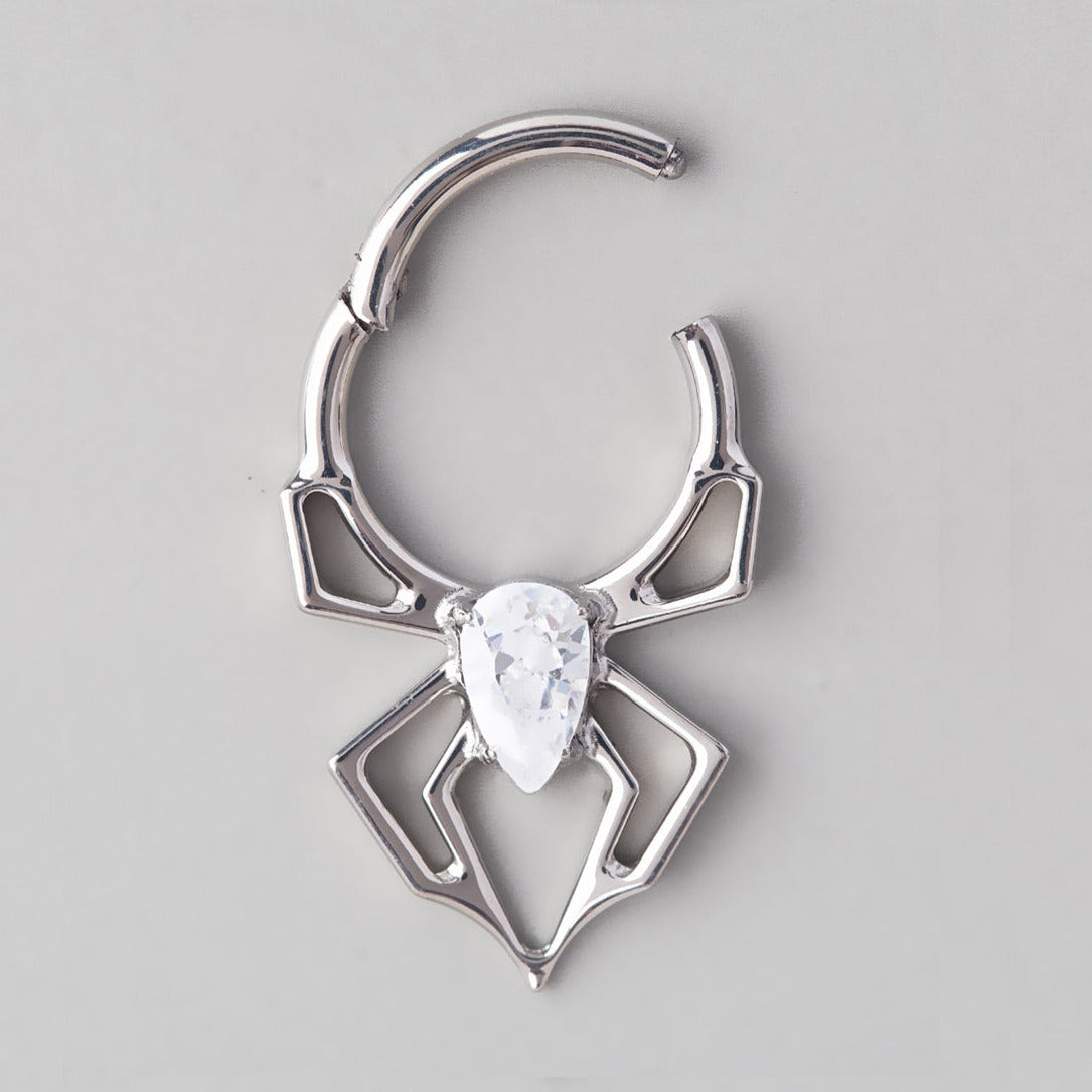 Spider Clear CZ Centre Segment Hoop in Silver - Titanium - Camden Body Jewellery