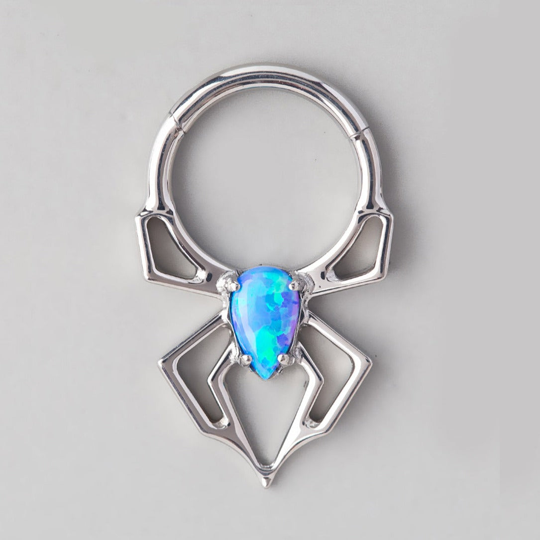 Spider Blue Opal CZ Centre Segment Hoop in Silver - Titanium - Camden Body Jewellery