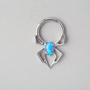 Spider Blue Opal CZ Centre Segment Hoop in Silver - Titanium - Camden Body Jewellery