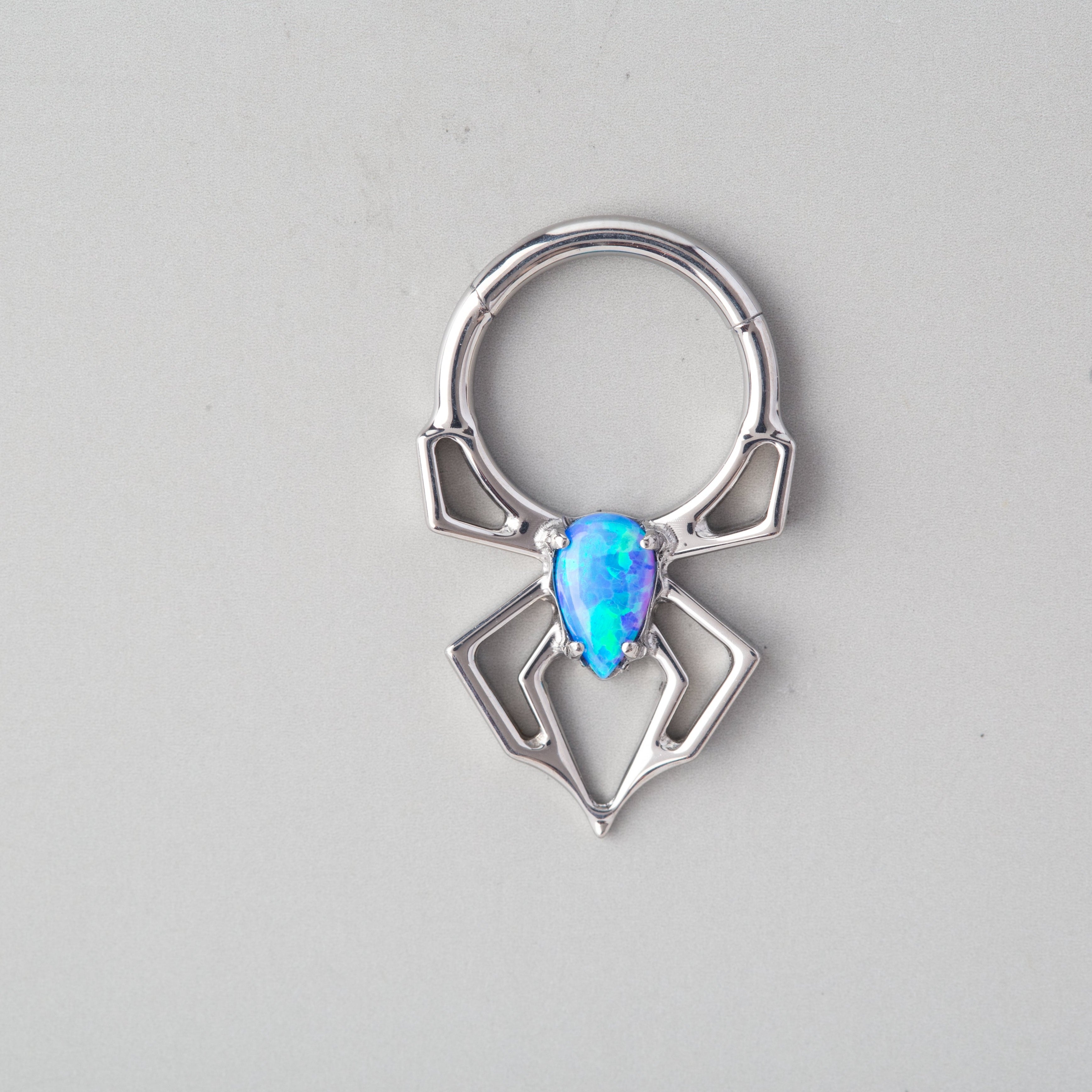Spider Blue Opal CZ Centre Segment Hoop in Silver - Titanium - Camden Body Jewellery