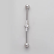 Industrial Barbell with 5 Set CZ in Silver - Titanium - Camden Body Jewellery