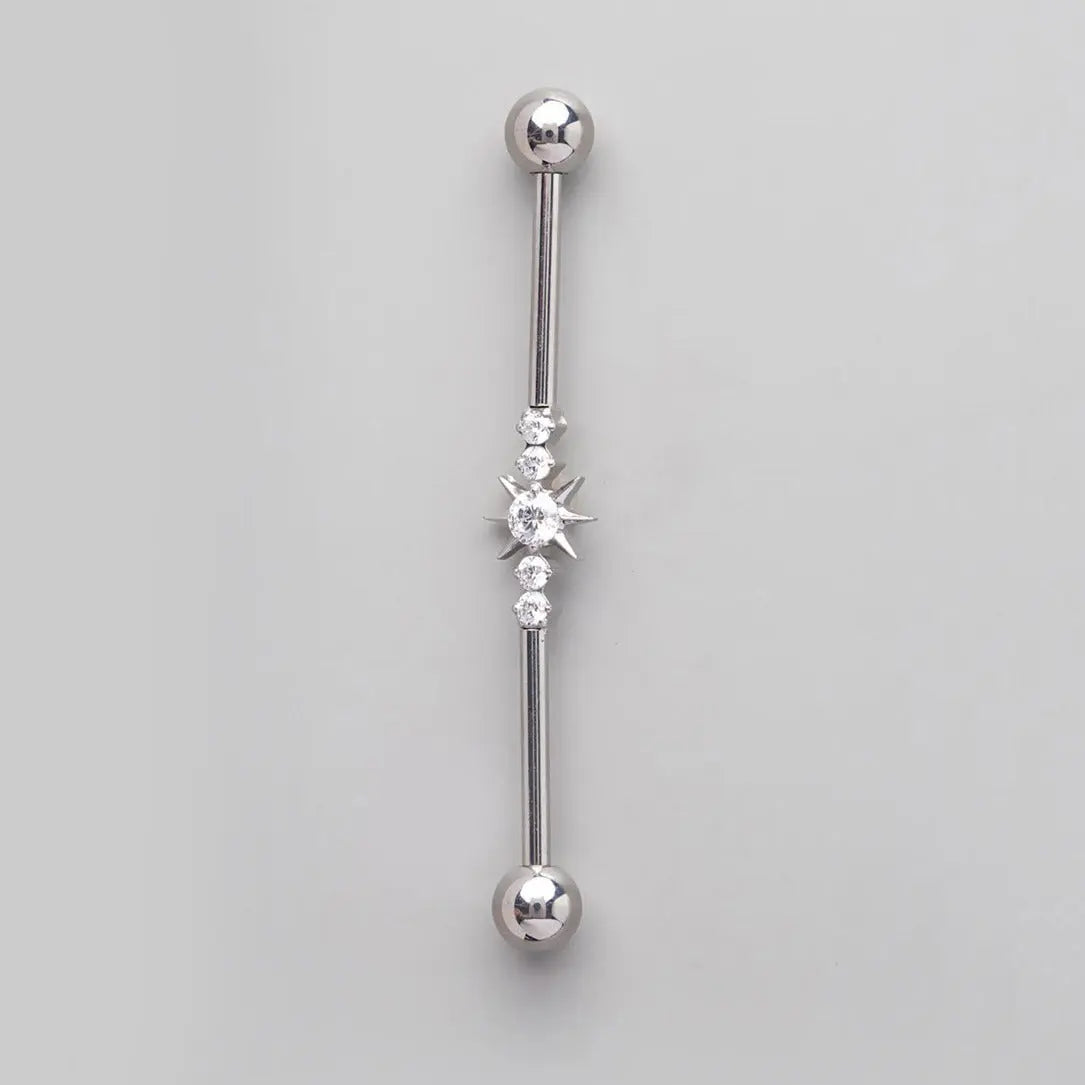 Industrial Barbell with 5 Set CZ in Silver - Titanium - Camden Body Jewellery