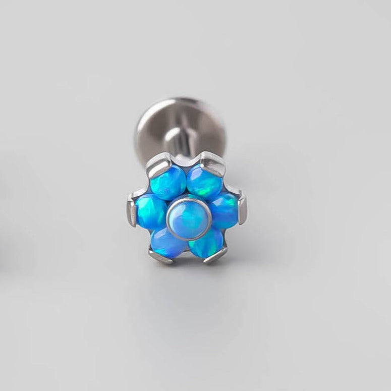 Flower 6 Petal Labret in Blue Opal - Titanium - Camden Body Jewellery