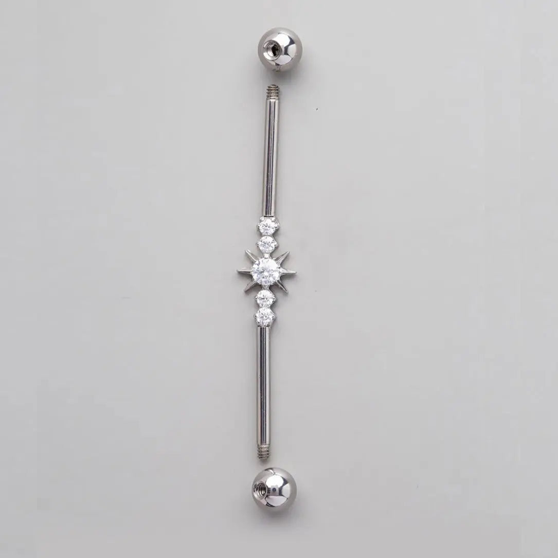 Industrial Barbell with 5 Set CZ in Silver - Titanium - Camden Body Jewellery
