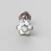 Flower 6 Petal Labret in White Opal - Titanium - Camden Body Jewellery