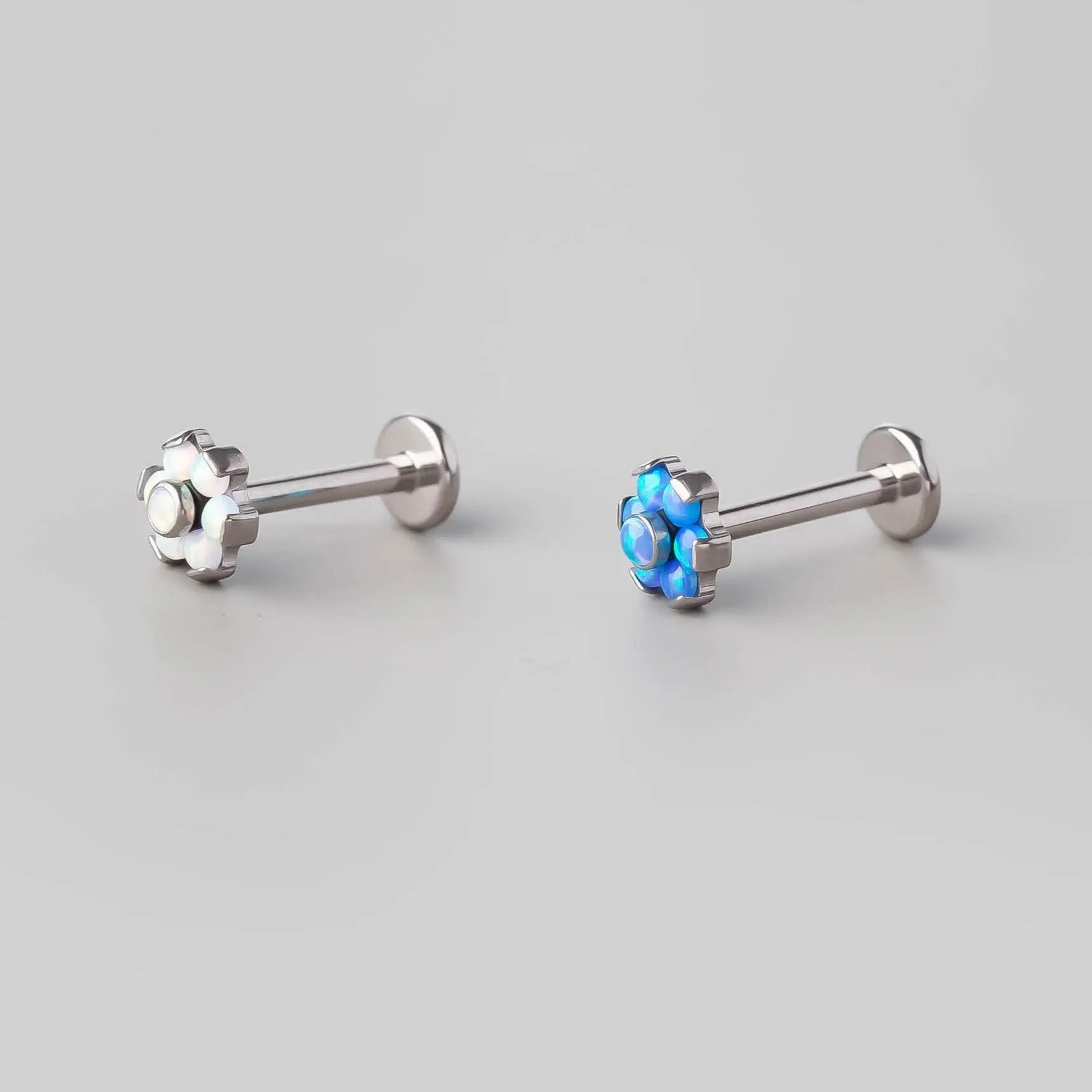 Flower 6 Petal Labret in Blue Opal - Titanium - Camden Body Jewellery