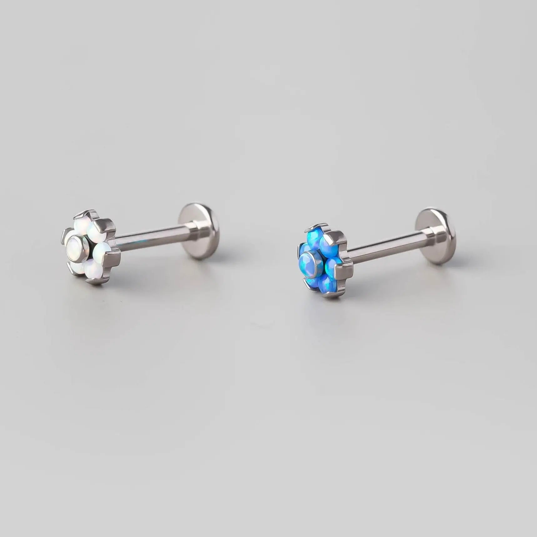 Flower 6 Petal Labret in White Opal - Titanium - Camden Body Jewellery