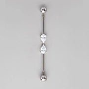 Industrial Barbell Set 2 Tear Drop CZ in Silver  - Titanium - Camden Body Jewellery