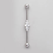 Industrial Barbell with 3 Marquise & 2 Round CZ in Silver  - Titanium - Camden Body Jewellery