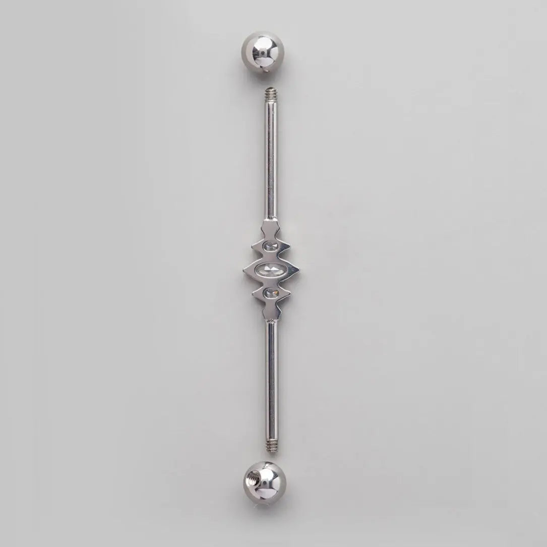 Industrial Barbell with 3 Marquise & 2 Round CZ in Silver  - Titanium - Camden Body Jewellery