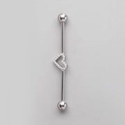 Industrial Barbell Set CZ Paved Heart in Silver - Titanium - Camden Body Jewellery