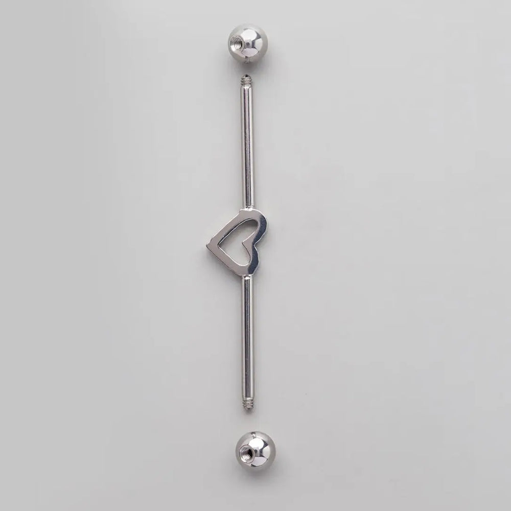 Industrial Barbell Set CZ Paved Heart in Silver - Titanium