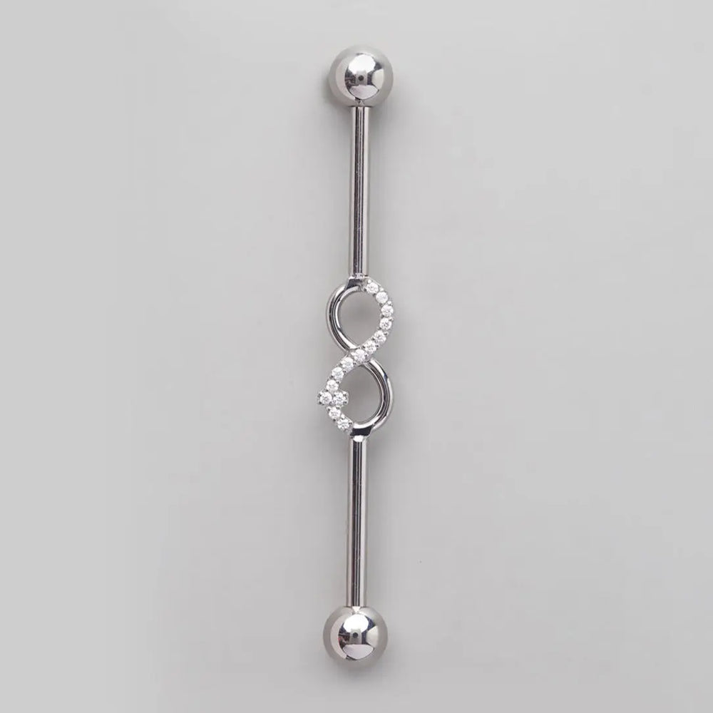 Industrial Barbell CZ Paved Infinity Symbol in Silver - Titanium