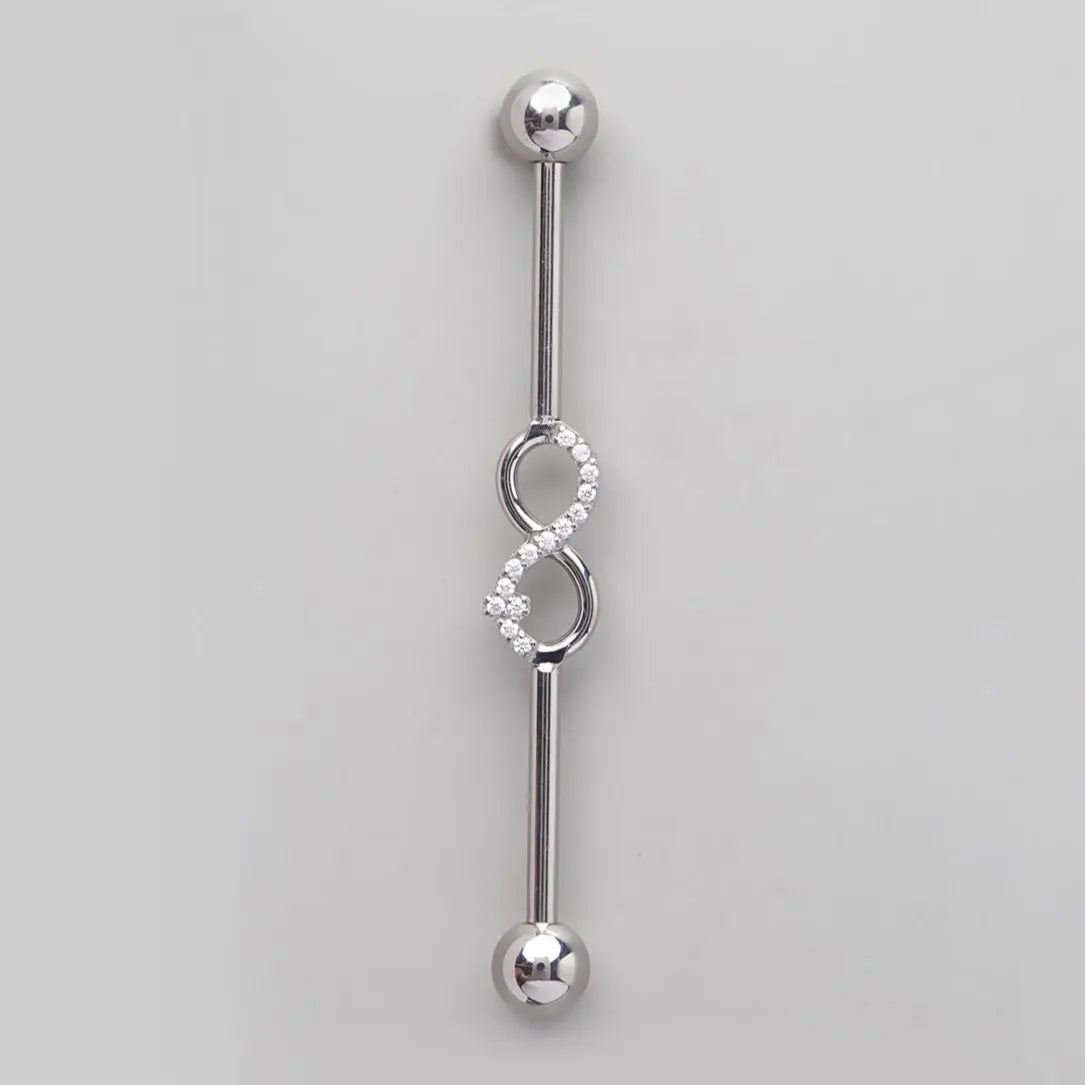 Industrial Barbell CZ Paved Infinity Symbol in Silver - Titanium - Camden Body Jewellery