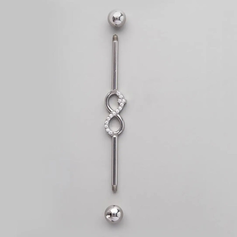 Industrial Barbell CZ Paved Infinity Symbol in Silver - Titanium