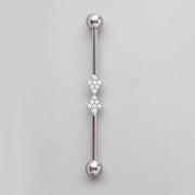 Industrial Barbell Set Inward Arrow CZ Paved Tie in Silver  - Titanium - Camden Body Jewellery