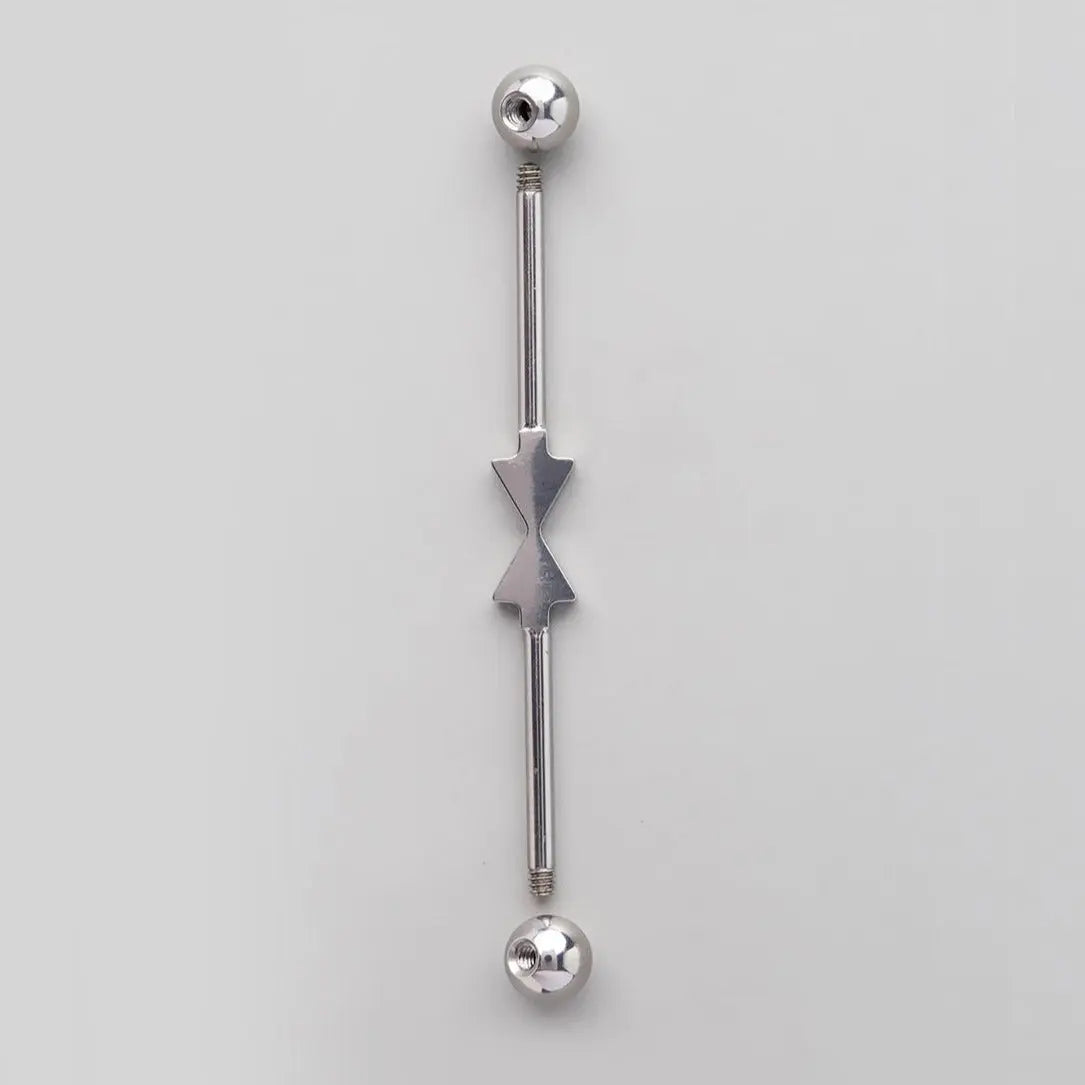 Industrial Barbell Set Inward Arrow CZ Paved Tie in Silver  - Titanium - Camden Body Jewellery