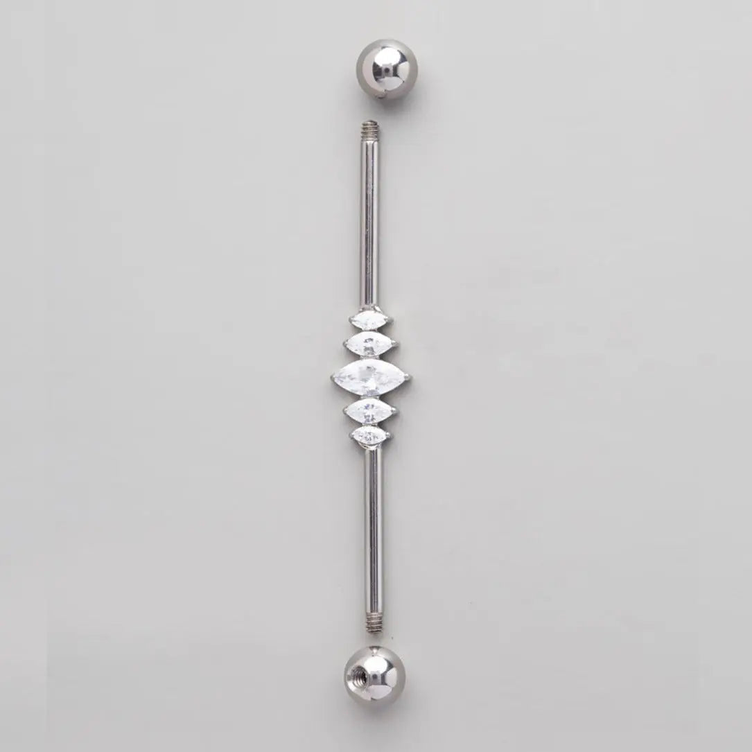 Industrial Barbell with 5 Marquise CZ in Silver  - Titanium - Camden Body Jewellery
