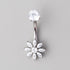 Marquise Flower Round CZ Centre in Silver Belly Bar - Titanium - Camden Body Jewellery