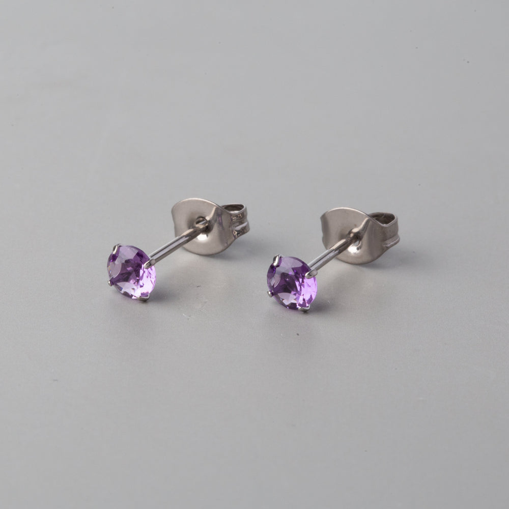 Prong Set Amethyst Earrings - Titanium