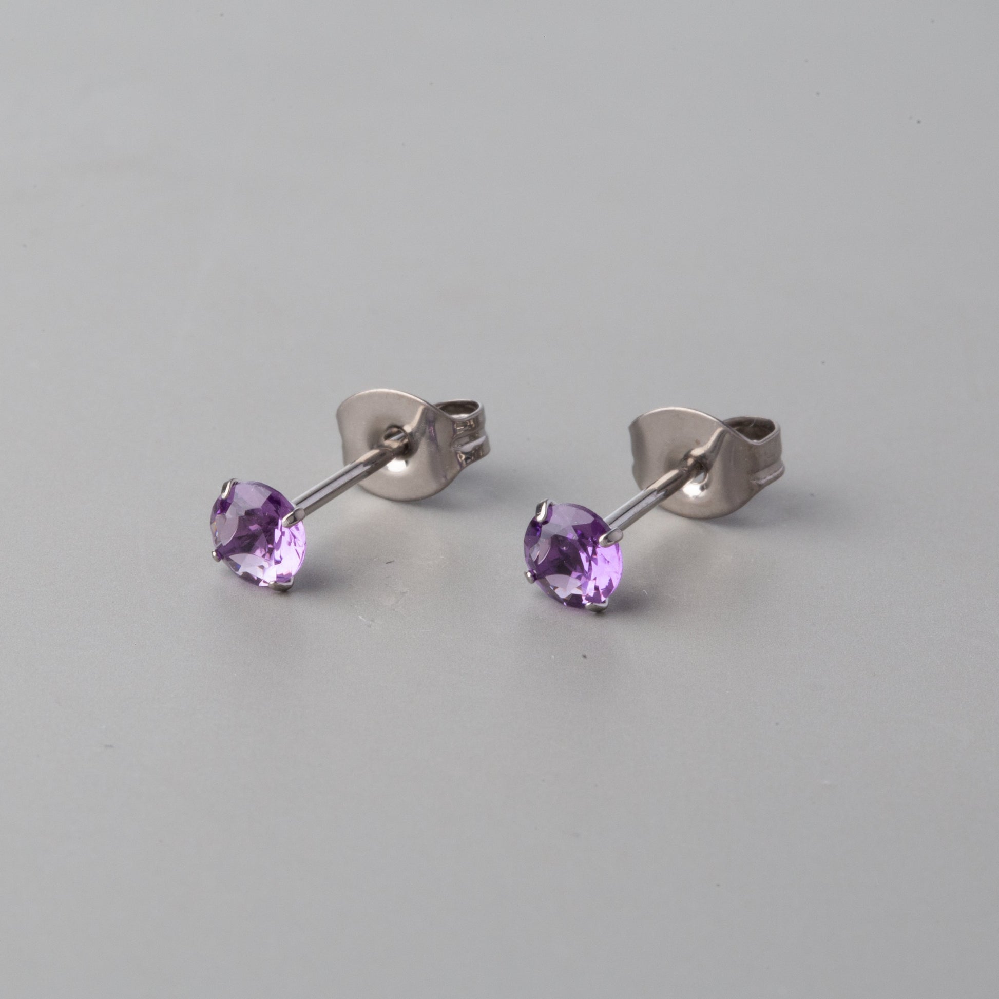 Prong Set Amethyst Earrings - Titanium - Camden Body Jewellery