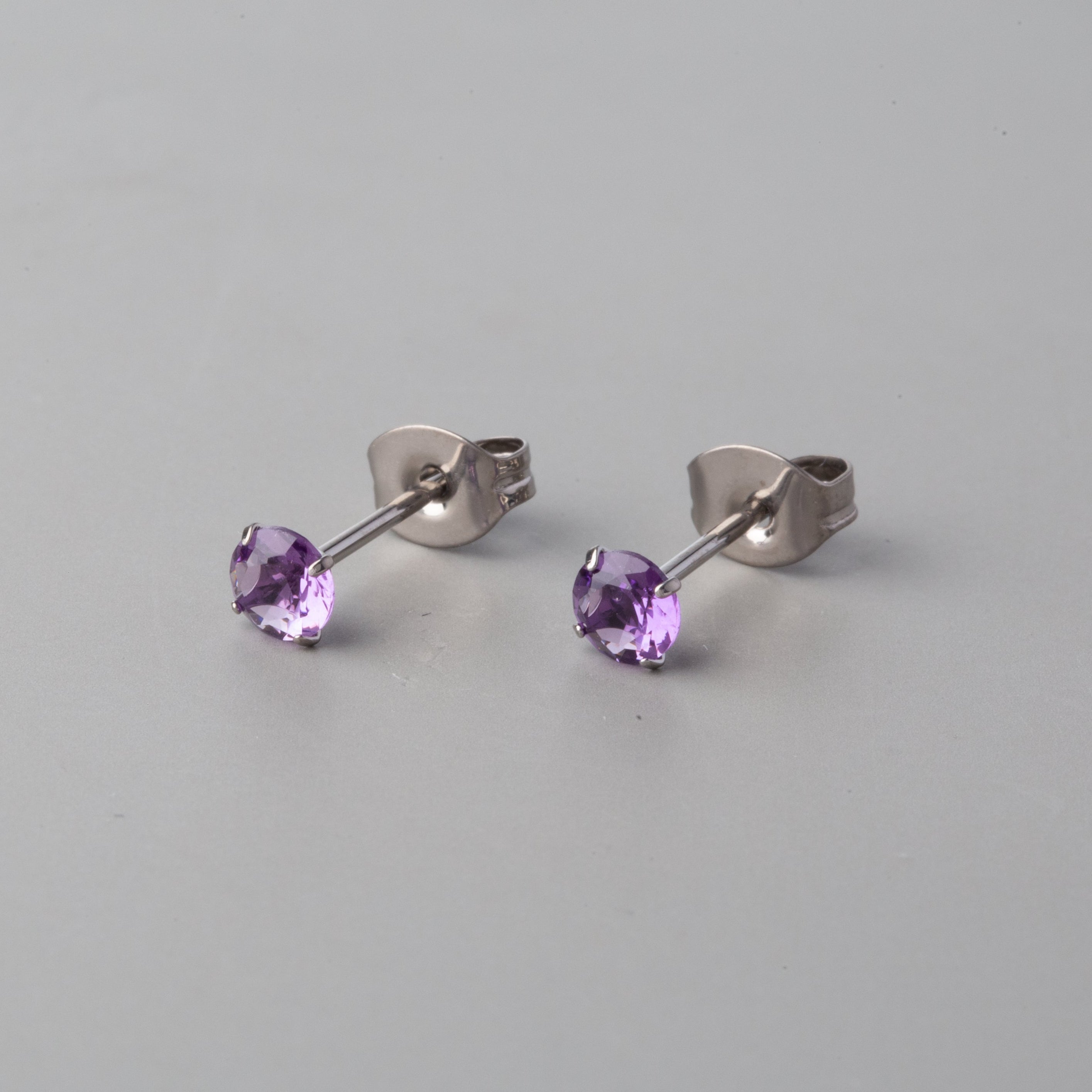 Prong Set Amethyst Earrings - Titanium - Camden Body Jewellery