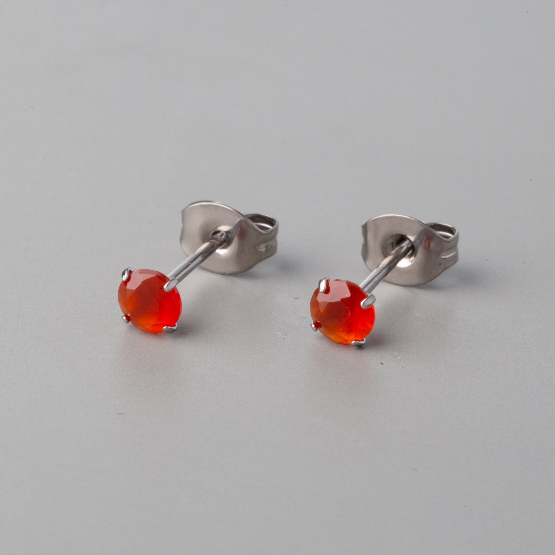 Prong Set Red Onyx Earrings - Titanium - Camden Body Jewellery