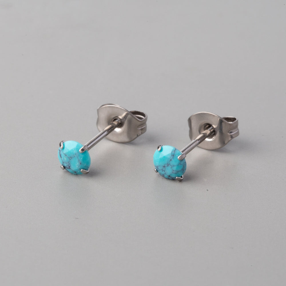 Prong Set Turquoise Earrings - Titanium