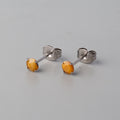 Prong Set Yellow Tiger Eye Earrings - Titanium - Camden Body Jewellery