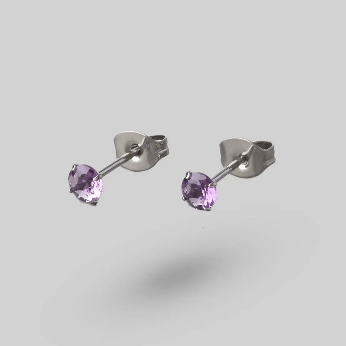 Prong Set Amethyst Earrings - Titanium - Camden Body Jewellery