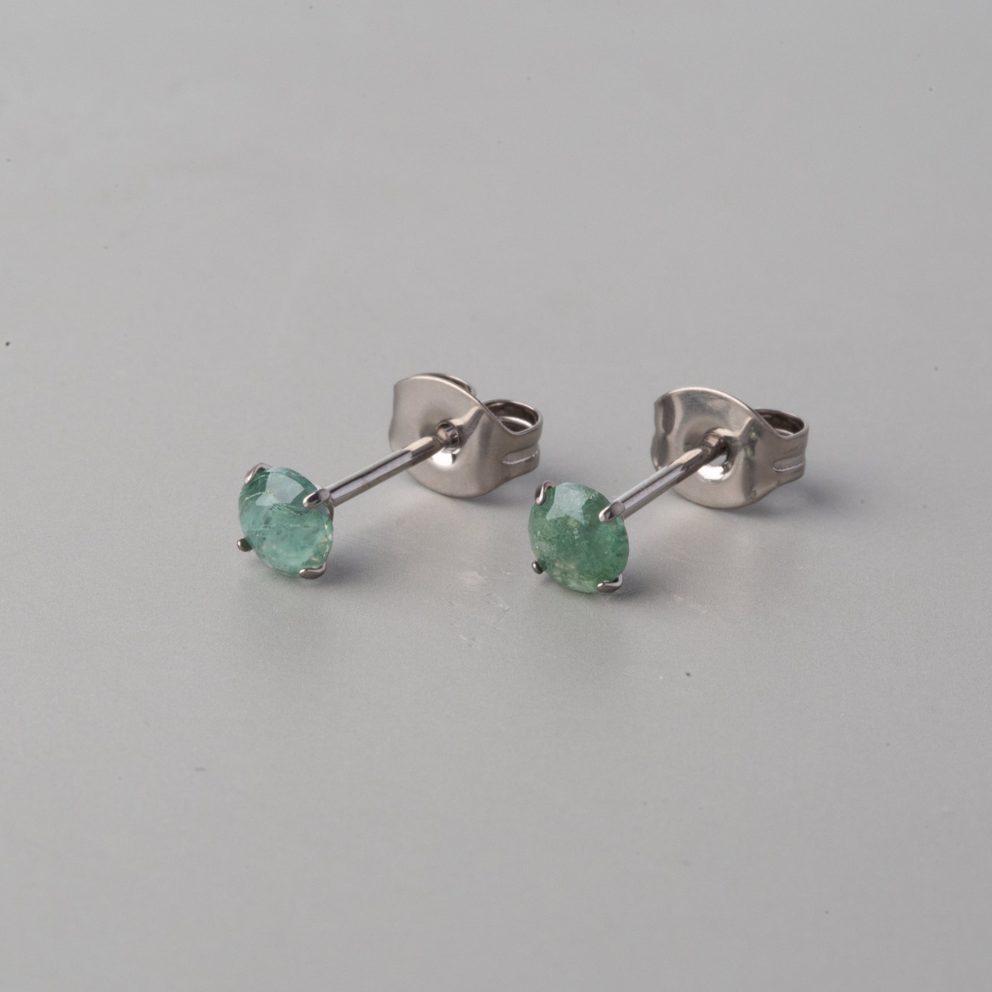 Prong Set Moss Agate Earrings - Titanium - Camden Body Jewellery