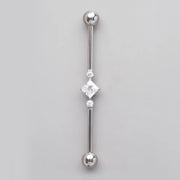 Industrial Barbell Set Square CZ and 2 Round CZ in Silver - Titanium - Camden Body Jewellery