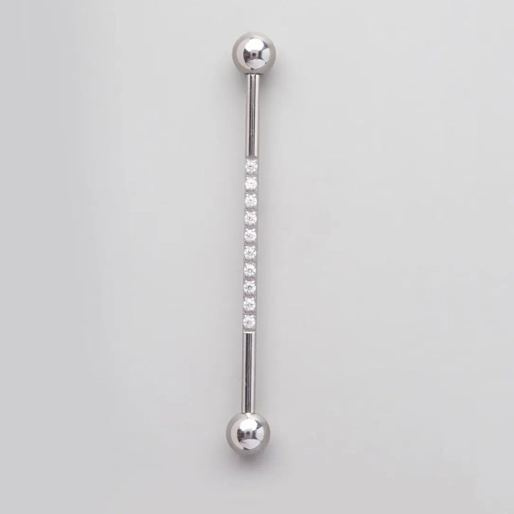 Industrial Barbell CZ Pave on Pole Barbell in Silver - Titanium