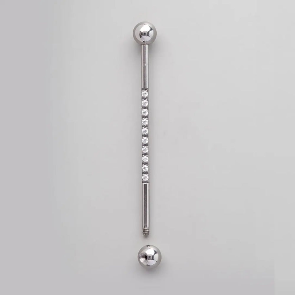 Industrial Barbell CZ Pave on Pole Barbell in Silver - Titanium