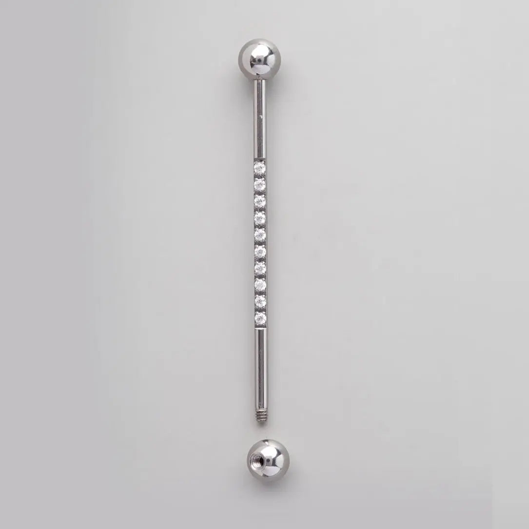 Industrial Barbell CZ Pave on Pole Barbell in Silver - Titanium - Camden Body Jewellery