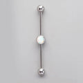 Industrial Barbell with Bezel Stone Centre White Opal in Silver - Titanium - Camden Body Jewellery