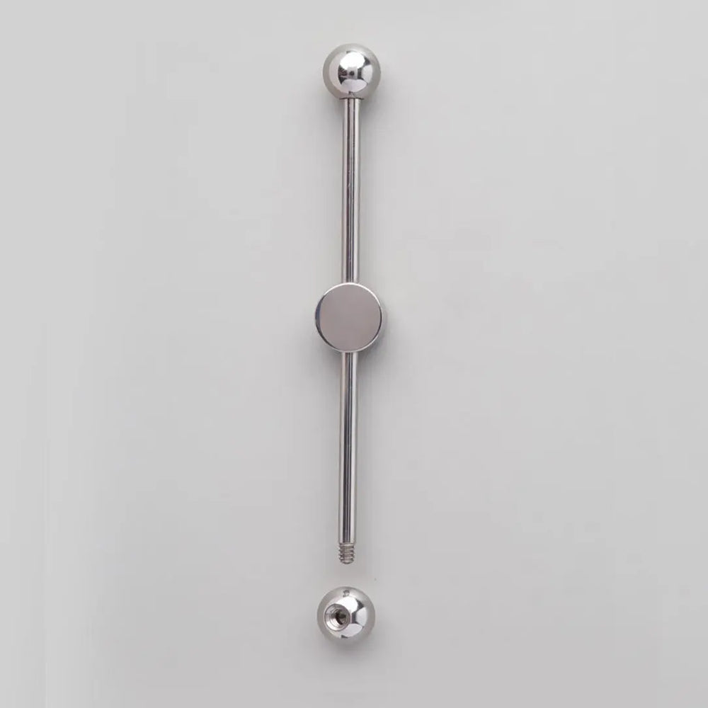 Industrial Barbell with Bezel Stone Centre White Opal in Silver - Titanium