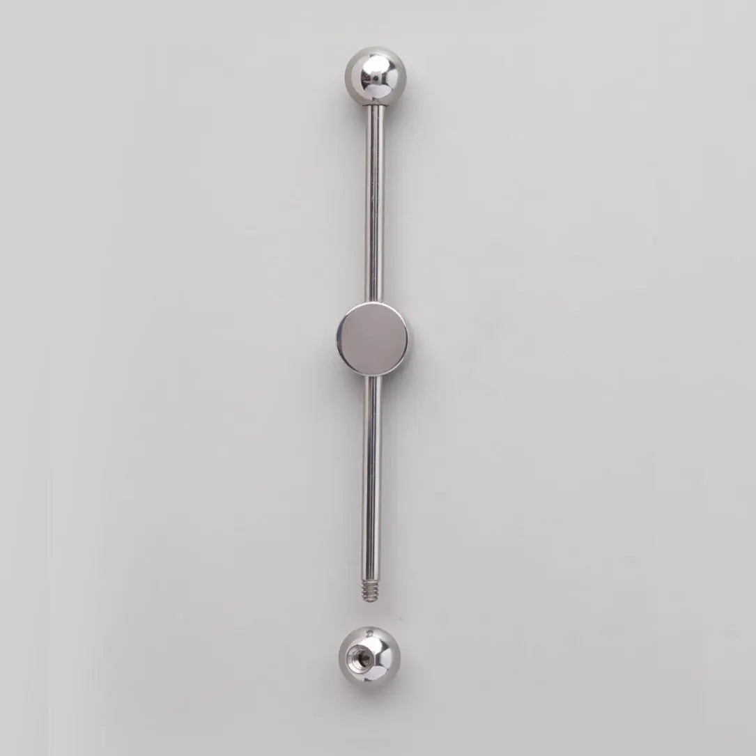 Industrial Barbell with Bezel Stone Centre White Opal in Silver - Titanium - Camden Body Jewellery