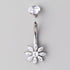 Marquise Flower Round CZ Centre in Silver Belly Bar - Titanium - Camden Body Jewellery