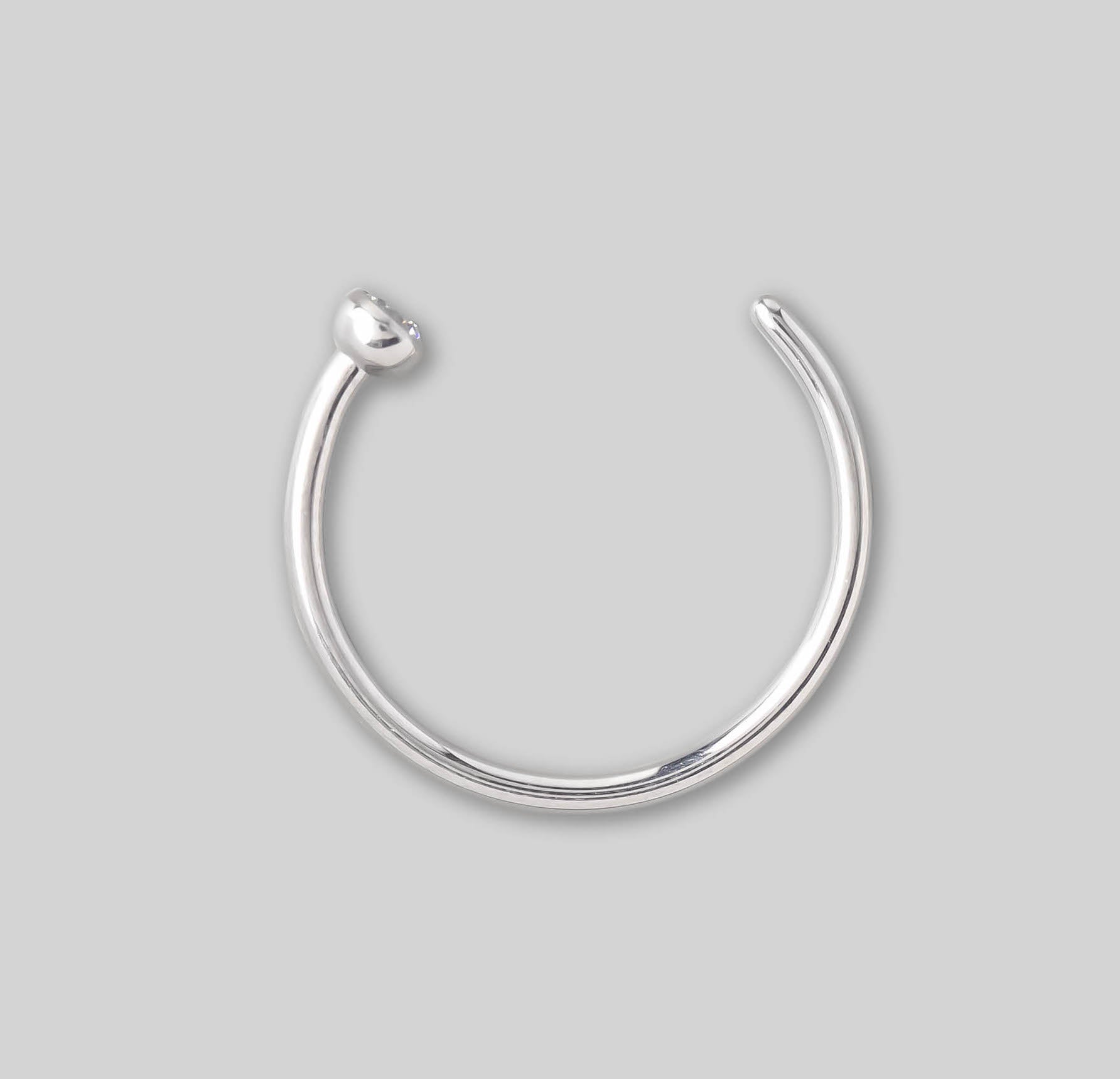 C Shape Nose Ring Clear CZ End - Titanium - Camden Body Jewellery