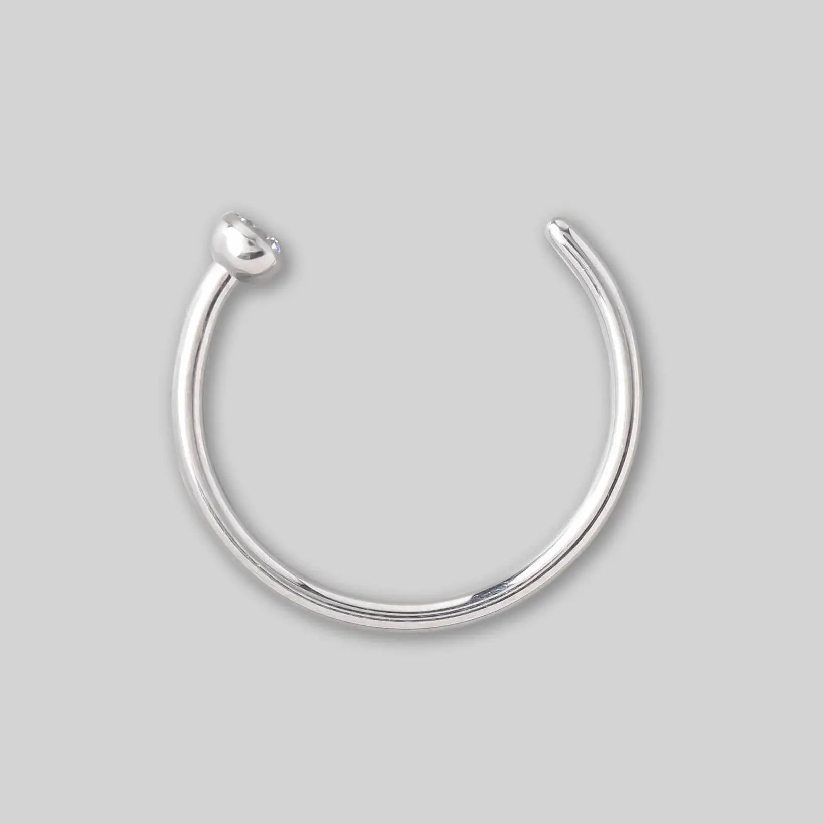 C Shape Nose Ring Clear CZ End - Titanium - Camden Body Jewellery