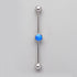 Industrial Barbell with Bezel Stone Centre Blue Opal in Silver - Titanium - Camden Body Jewellery