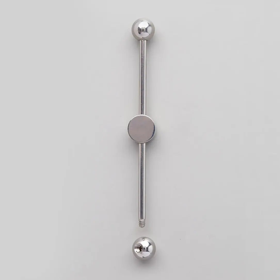 Industrial Barbell with Bezel Stone Centre Blue Opal in Silver - Titanium - Camden Body Jewellery