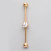 Industrial Barbell Bezel Clear CZ Centre in Gold - Titanium - Camden Body Jewellery