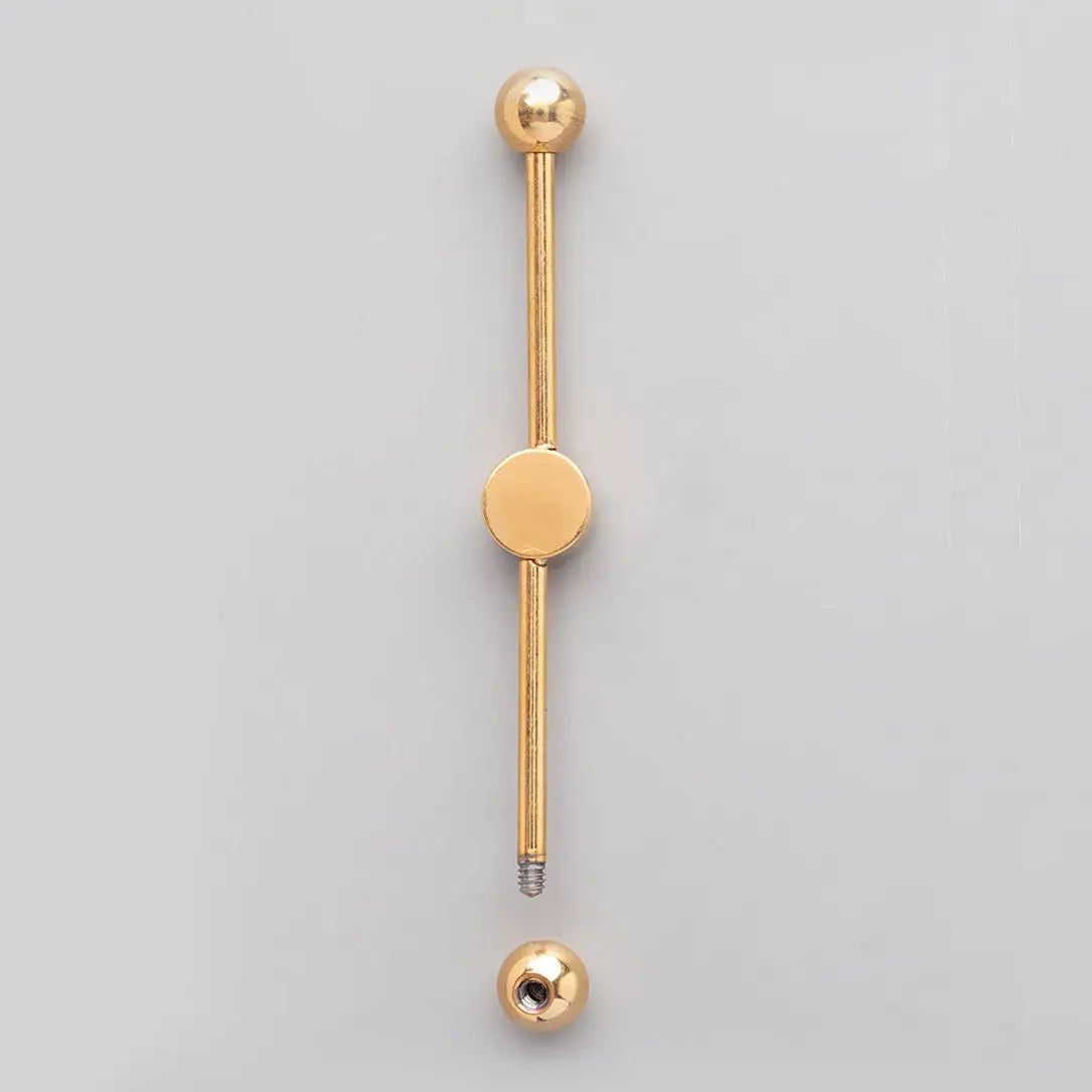 Industrial Barbell Bezel Clear CZ Centre in Gold - Titanium - Camden Body Jewellery