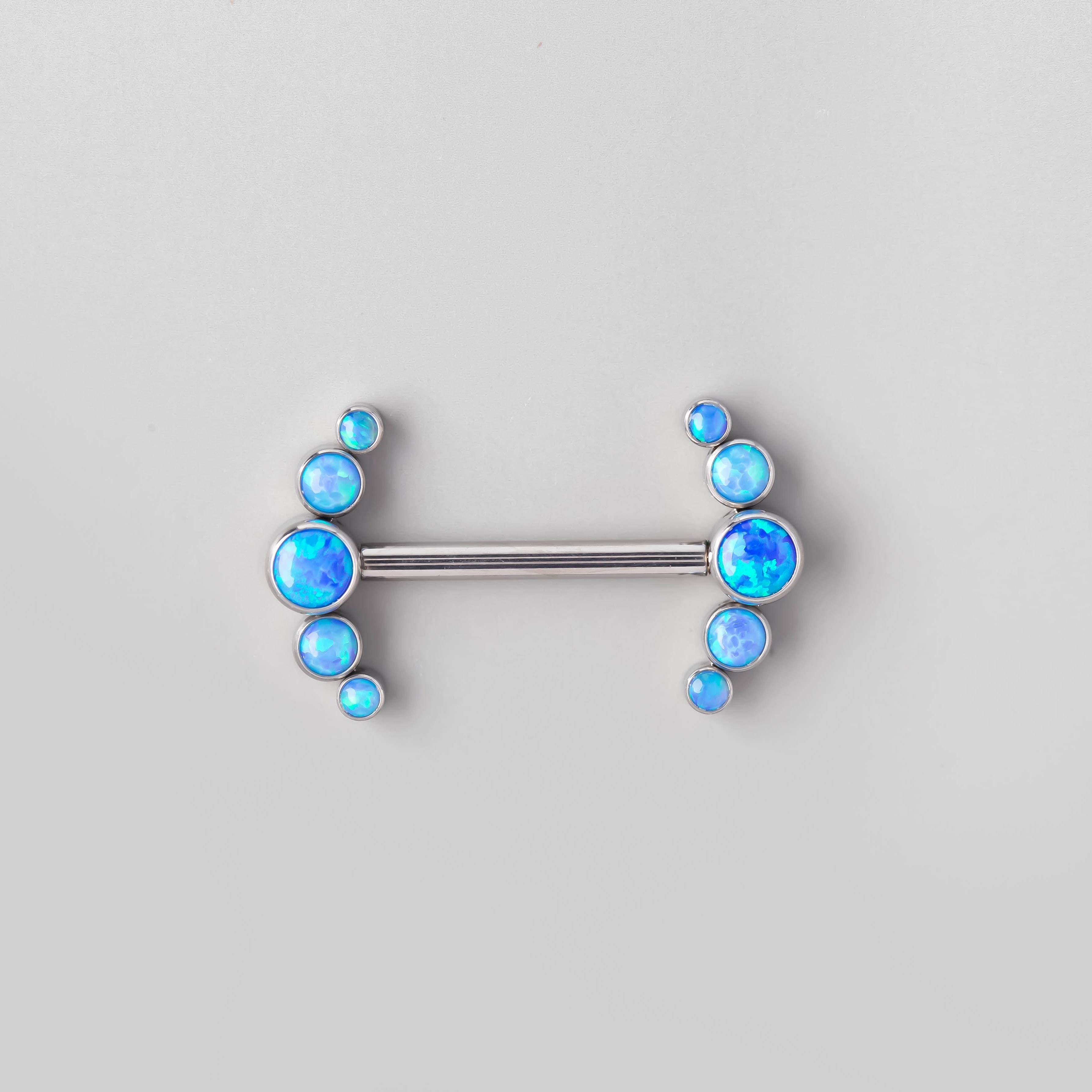 Five Stone Nipple Barbell in Blue Opal - Titanium - Camden Body Jewellery
